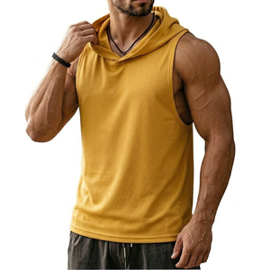 High Performance Men's Hooded Sleeveless Muscle Tank Top Cotton <b>Blend</b> Custom Wholesale Gym Fitness Training Tank Tops For Men - Product Image 5