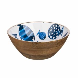 Bol en bois de manguier émaillé fait main avec motif de feuilles orientales, technique sous émail, pour servir les aliments, usage domestique - Product Image 2