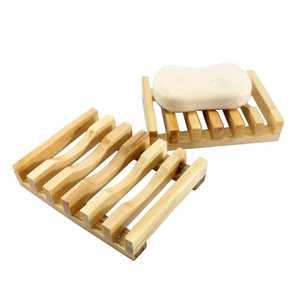 Wavy Slotted Bamboo Soap Dish Natural Wooden <b>Sponge</b> Holder Bathroom Hardware Sink Tray Skies Trader - Product Image 1