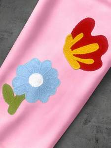 Sudadera con Capucha Extra Grande de Felpa Gruesa con Parche de Chenilla Rosa Bordado, Sudadera para Hombre con Apliques Multicolores, Logotipo Personalizado, Fábrica ODM - Product Image 4