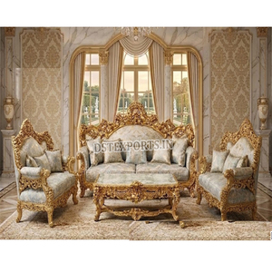 Designer Hand Carved Modern Living Room <b>Sofa</b> Set Latest <b>Gold</b> Finish Living Room Furniture Exclusive 7 Seater <b>Sofa</b> Set - Product Image 4