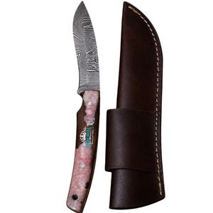 Cuchillo de Caza de Hoja Fija de Damasco con Mango de Nogal y Resina de Piedra Rosa, Forjado a Mano, para Camping, Supervivencia y Actividades al Aire Libre, OEM - Product Image 1
