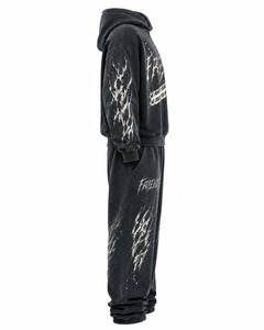 Ensemble de survêtement à capuche coupe classique en molleton de coton noir, style streetwear, imprimé dessin animé avec strass, pour homme, tenue d'hiver - Product Image 3