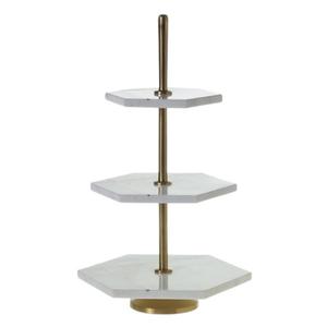 Soporte de Pastel de 2 Niveles, Blanco, de Acero Inoxidable, Ecológico, Hecho a Mano, con Asa Dorada, Elegante, para Bodas y Fiestas - Product Image 2
