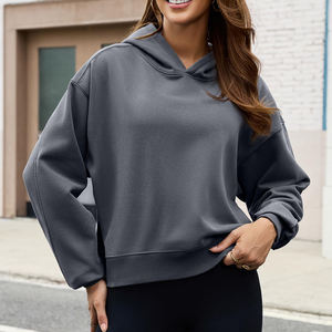 Sweat à capuche court 100 % coton personnalisable pour femme, grande taille, noir, coupe décontractée, respirant, tricoté - Product Image 1