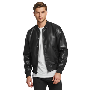 Chaqueta Varsity de Cuero para Hombre, Prenda Exterior de Moda Premium - Product Image 1