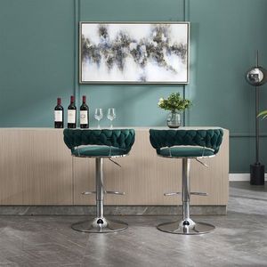 Set of 2 Swivel Height <b>Adjustable</b> Bar <b>Stools</b> with Chrome Footrest Base Velvet + Chrome Leg Simple Design + Mechanical Lifting - Product Image 1