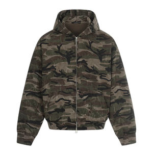 Sudadera con capucha y cremallera de camuflaje con estampado completo personalizado, estilo streetwear vintage, corte holgado, peso pesado, oversize, chaqueta con cremallera vintage oversize - Product Image 1