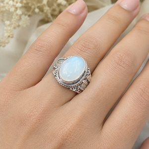 Natural Rainbow Moonstone <b>Statement</b> <b>Ring</b> 925 Sterling Silver Gold Handmade Vintage Boho Gemstone Cocktail Women Gift Sister 18k - Product Image 4