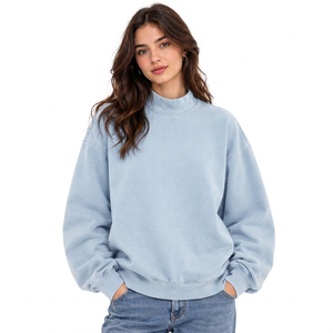 Sweat-shirt personnalisé pour femme à col montant en molleton de coton épais avec impression graphique personnalisée, coupe ample, finition délavée et ourlet côtelé - Product Image 4