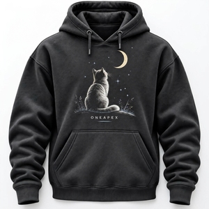 Sweat à capuche personnalisé pour homme, motif chat noir et lune, style streetwear décontracté, imprimé animal, vente en gros OEM ODM - Product Image 3