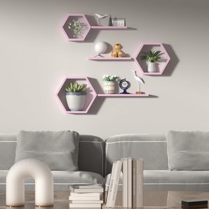 Étagères murales flottantes en bois pour salon, ensemble de 6 étagères hexagonales pour photos, plantes et décoration murale, nid d'abeille - Product Image 2