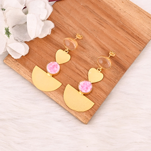 Elegantes Pendientes de Cuarzo Champán Hidro y Druzy Rosa con Engaste de Latón Bañado en Oro, Joyería Artesanal de Piedras Preciosas para Mujer - Product Image 4