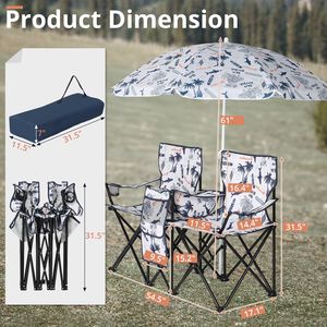 Sedia da campeggio pieghevole a 2 posti Coconut Tree con ombrellone rimovibile e tessuto Oxford - Product Image 2