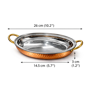 Assiette ovale pour curry |   Bol de service durable en acier inoxydable de qualité alimentaire et finition cuivre pour les plats indiens (Handi) et les réceptions - Product Image 1
