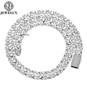 Custom High Quality 925 Silver Moissanite <b>Statement</b> <b>Necklace</b> Baguette Cut Channel Set Rhodium Plated Unisex Luxury Link Chain - Product Image 2