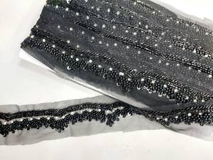 Tela de Encaje con Cuentas Ecológica de Lujo con Bordado Francés y Patrón Geométrico para Vestidos de Novia y Ropa de Noche - Product Image 3