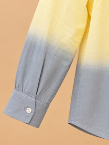 Camisa de Algodón con Degradado Amarillo para Mujer, Diseño con Aberturas, Manga Larga, Cuello Camisero, Blusa Casual con Botones, Primavera Verano - Product Image 5