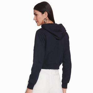 Stylish Customized Logo Printed Woven Front Adult Women's Full Sleeves Hooded Crop <b>Top</b> Breathable Knitted <b>Winter</b> - Product Image 2