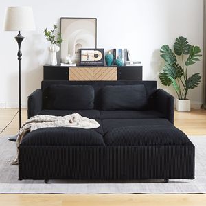 64.5 Inch Soft Corduroy Convertible <b>Sleeper</b> <b>Sofa</b> Bed 3 in 1 Adjustable Pullout with 2 Side Pockets and Pillows - Product Image 6