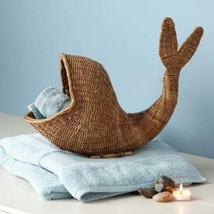 Cute Whale Shape Wicker <b>Basket</b> Natural Rattan Handmade Storage for Kids Sustainable Nursery Toy Organizer Decorative <b>Shelf</b> Bas - Product Image 2