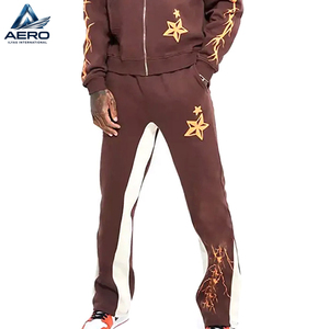 Conjunto de 2 piezas: Sudadera con capucha de cremallera completa y pantalones de chándal con paneles acampanados, con estampado gráfico de estrella naranja y lavado ácido marrón, el mejor producto de 2026 - Product Image 4