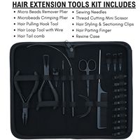 Kit d'outils pour extensions capillaires avec étui en Rexine, pinces de séparation, peigne à queue, ciseaux, aiguille, crochet à fil, en acier inoxydable