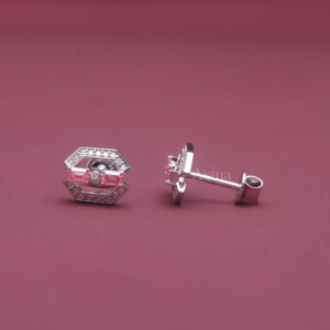 Pendientes de Diamante Cultivado en Laboratorio con Certificación IGI, Corte Esmeralda Rosa, Diseño Geométrico Hexagonal, en Oro Blanco/Rosa y Amarillo de 9K - Product Image 4