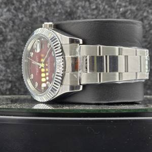 Luxury 41mm Men's <b>Watch</b> Stainless Steel Automatic Mechanical Style Burgundy Red Dial <b>Diamond</b> Hour Markers Business Wristwatch - Product Image 3
