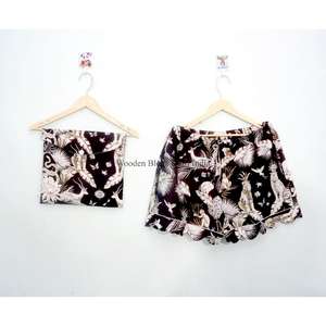 Conjunto de Pijama Corto 100% Algodón Puro, Elegante y Clásico, Estampado a Mano, con Bolsillos, Suave y Transpirable, Ideal para Vacaciones de Verano - Product Image 2