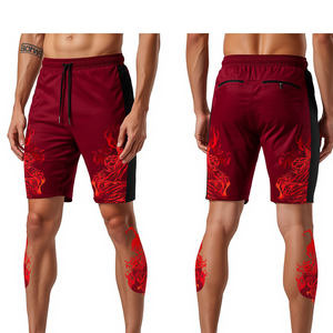 Pantalones Cortos Deportivos de Lujo para Hombre, Color Rojo Intenso, con Estampado Flare, Tela Atlética Ligera y Diseño Gráfico Moderno - Product Image 1