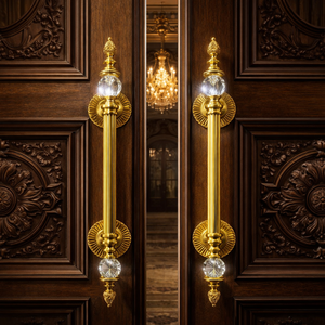 Poignée de porte en laiton cristallisé Luminor |   Poignée d'entrée cannelée en or de luxe |   Matériel architectural décoratif moderne pour hôtels - Product Image 2