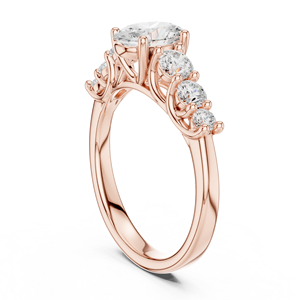 Anillo de compromiso de moissanita con corte ovalado y piedras laterales redondas – Anillo de aniversario de plata de ley chapado en oro rosa con engaste de garras - Product Image 3