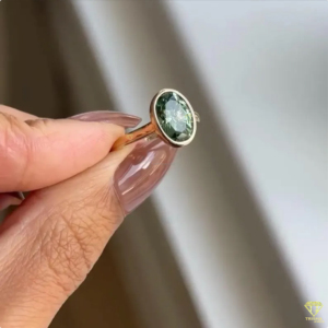 Elegant Green Gemstone <b>Ring</b> With Minimalist Gold Band And Modern Bezel Setting Design For Women - Product Image 4