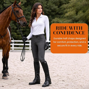 2026 Genuine Waterproof Breathable Unisex English Style <b>Half</b> <b>Chaps</b> Button Closure Black Equestrian Riding Wear Regular <b>Half</b> <b>Chap</b> - Product Image 4