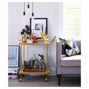 Modern Rolling Iron Bar Cart with Gold Finish and Glass Shelves <b>Serving</b> <b>Trolley</b> Home Bar Kitchen Dining Room Beverage Organizer - Product Image 5