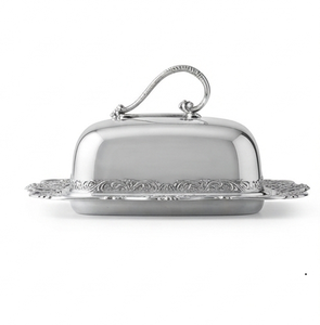 Plateau à beurre en argent sterling au design minimaliste néo-classique, grand plateau à beurre en acier inoxydable avec couvercle - Product Image 4