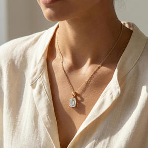 Pendentif en diamant de laboratoire de qualité supérieure en forme d'émeraude pour femmes, or jaune 10k 14k 18k, collier élégant en bijoux fins, cadeau d'anniversaire - Product Image 2