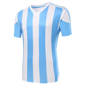 Ensemble maillot et short de football rayé bleu et blanc pour homme, en polyester respirant, pour adultes - Product Image 2