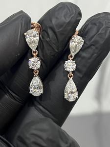 Vintage IGI Certified 5 Ct Lab Grown White Diamond Filled Pear Cut 14K <b>Gold</b> Plated <b>Dangle</b> <b>Earrings</b> for Women - Product Image 2