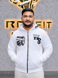 White <b>Zip</b> Up <b>Hoodie</b> Men Cotton Knitted Streetwear Hooded Sweatshirt With Print Design And Kangaroo <b>Pocket</b> Oversized Fit <b>Hoodie</b> - Product Image 6