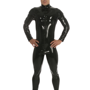Traje de látex negro para hombre, estilo zentai, ajustado, de cuerpo entero, manga larga, disfraz para adultos - Product Image 1