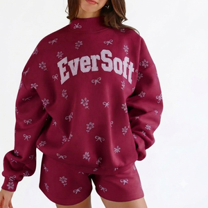 <b>Women's</b> Mock Neck Pullover Sweatshirt Custom Embroidery Soft Cotton <b>Fleece</b> Fashion Apparel OEM Factory Wholesale - Product Image 1