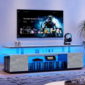 Large 70-Inch TV Stand in Gray LED Gaming Entertainment Center Media <b>Storage</b> Console <b>Table</b> Large <b>Side</b> Cabinet for Living Room - Product Image 1