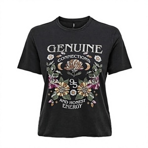 เสื้อยืดคอกลมสีดำสำหรับผู้หญิง Genuine Connections Honest Energy ทรงปกติ ผลิตจากผ้าฝ้ายออร์แกนิค 100% เป็นมิตรต่อสิ่งแวดล้อม - Product Image 1