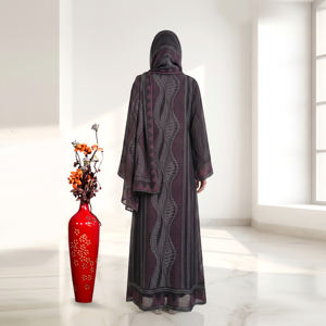 Abaya Ligera de Lujo con Estampado Geométrico y Pañuelo a Juego, Elegante Caftán Árabe Abierto por Delante, Cardigan Abaya para Mujer - Product Image 2