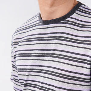 T-shirt Homme Tendance Col Rond Coupe Ample Coton Doux Rayures Horizontales Décontracté Streetwear Été Vente en Gros Fournisseur - Product Image 2