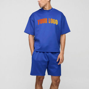 Ensemble de t-shirts en coton pour hommes avec logo imprimé et brodé personnalisé, style décontracté pour l'été, col rond, tissu tricoté, ensembles d'été. - Product Image 1