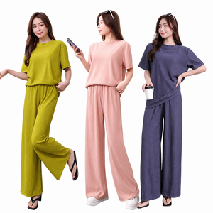 ชุดเซ็ต 2 ชิ้น เสื้อแขนสั้นคอกลมผ้าคอตตอนริบถัก 100% ทรงหลวม สีพื้น สไตล์ลำลอง สำหรับผู้หญิง ฤดูใบไม้ผลิ/ฤดูร้อน - Product Image 5