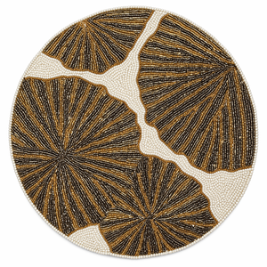 Set de table abstrait en verre perlé, or antique, bronze et ivoire |   Artisanat Moderne Artistique Perles Intricatement Ornées Résistantes à la Chaleur Fait Main - Product Image 1